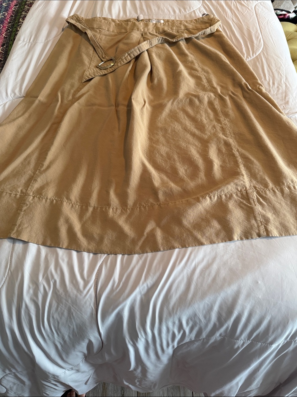 A-Line Tan Skirt with D-Ring Waist Tie